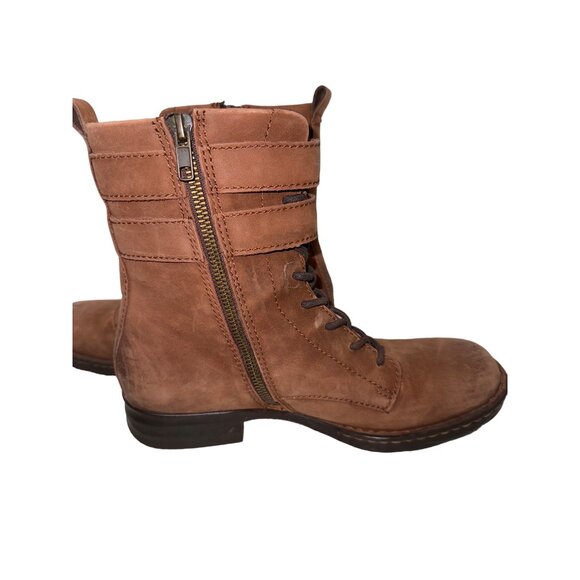 BORN Camryn Genuine Leather Brown Double Buckle Strap Lace-Up Cognac Boots 8.5 - Picture 8 of 15